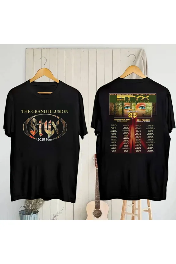 Styx 2025 Band the Grand Illusion Tour 2025 Concert Fan Gifts T-Shirt,Black Color,Size L
