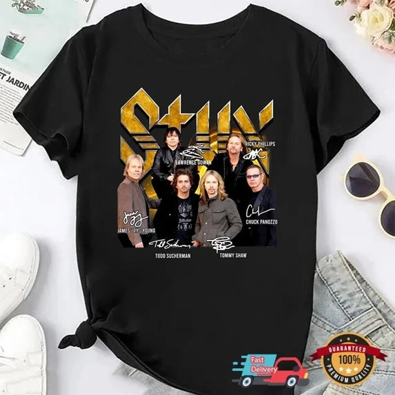 Styx Band Tour Signatures Heavy Cotton T-Shirt For Fan