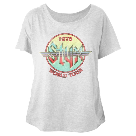 Styx Circle Tour White Heather Ladies Dolman T-Shirt