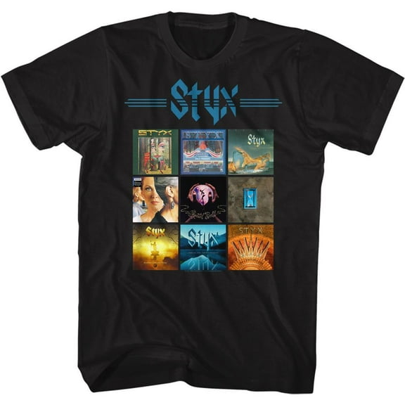 Styx Many Albums Black Adult T-Shirt