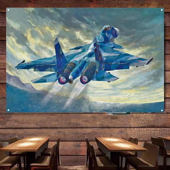 Su-33 Russian Navy Fighter Jet Poster Wall Charts - 38" x 57" Aviation Military Artwork Flag & Banner Wall Background Hanging Cloth - Attack Aircraft Wall Art Tapestry Home Decoration