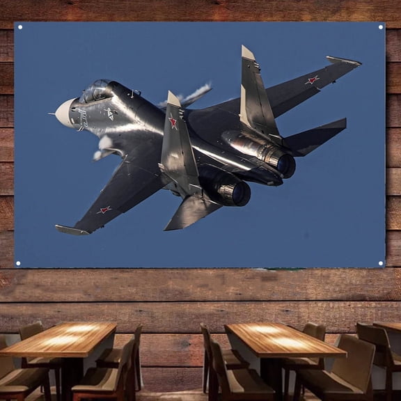 Su-34 Fighter Jet Banner Wall Art- 38" x 57" Decorate Your Room Wall with Aviation Military Artwork Tapestry - Attack Aircraft Canvas Print Poster Air Force Hanging Flag