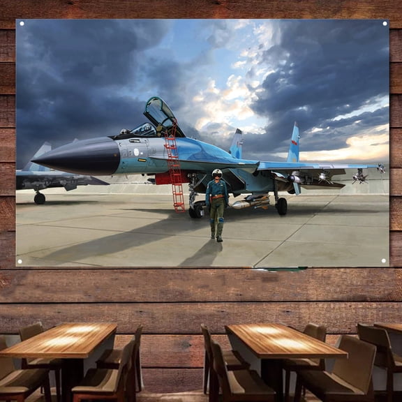 Su-35 Flanker-E PLA Air Force Attack Aircraft Fighter Poster Wall Chart - HD Military Art Banner - Air Force Army Fans Wall Hanging Flag Canvas Painting For Room & Office Wall Decor 38" x 57"
