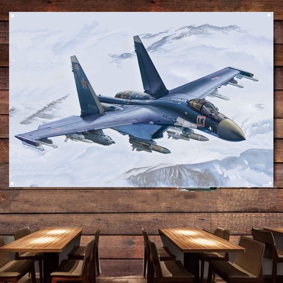 Su-35S Flanker-E Attack Aircraft Fighter Plane Poster Wall Hanging Flag - Air Force Art Banner For Military Buffs - Home Wall Decoration Painting - Best Gift for Army Fans 38" x 57"