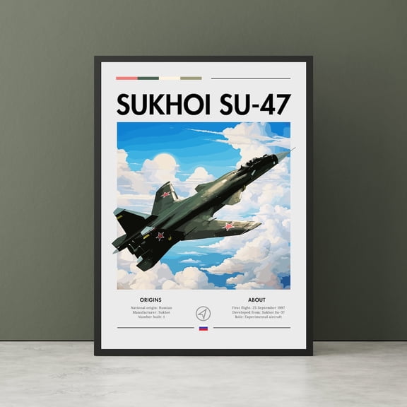 Su 47 Aircraft Experimental Aircraft Plane Technology Demonstrator Russian Aircraft Wall Decor Unframed Paper Print