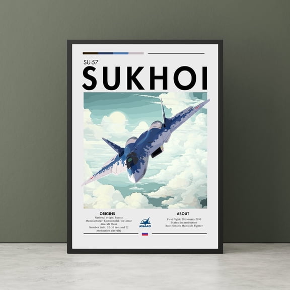 Su 57 Stealth Fighter Russian Aircraft Portrait Decor Unframed Paper Print