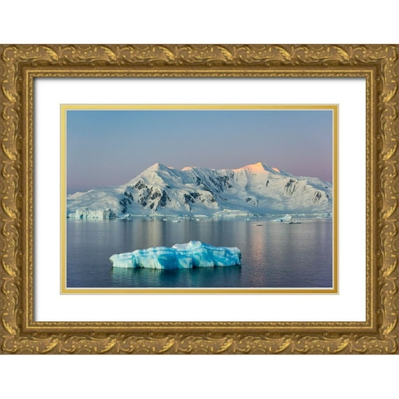 Su, Keren 14x11 Gold Ornate Wood Framed with Double Matting Museum Art Print Titled - Snow covered island and floating ice in South Atlantic Ocean-Antarctica