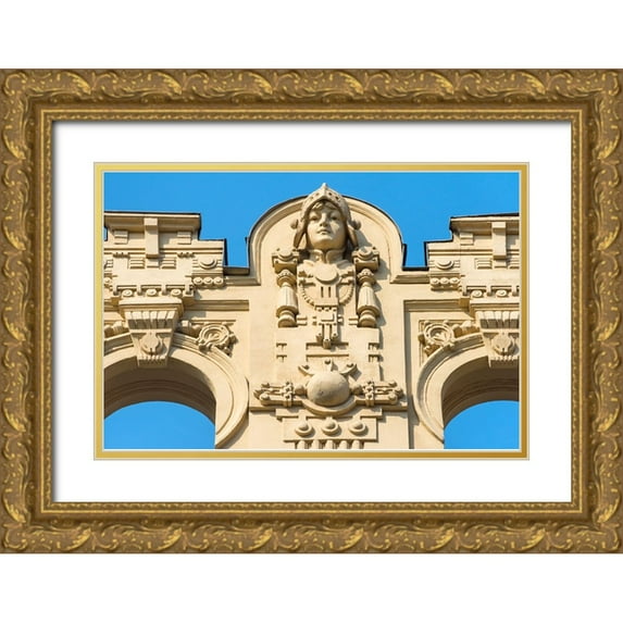 Su, Keren 14x11 Gold Ornate Wood Framed with Double Matting Museum Art Print Titled - Art Nouveau building on Alberta Street in central Riga-Latvia