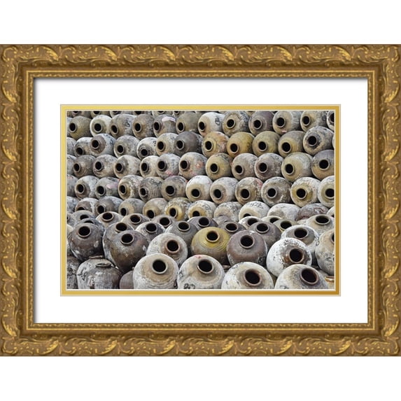 Su, Keren 14x11 Gold Ornate Wood Framed with Double Matting Museum Art Print Titled - Big pile of wine jars in a winery-Zhejiang Province-China
