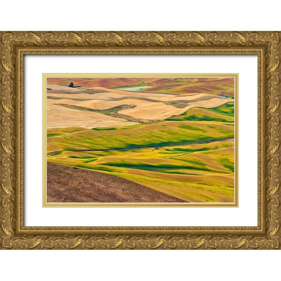 Su, Keren 14x11 Gold Ornate Wood Framed with Double Matting Museum Art Print Titled - Landscape of rolling wheat field-Palouse-Washington State-USA