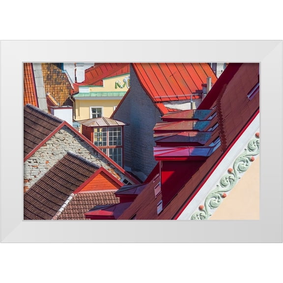 Su, Keren 14x11 White Modern Wood Framed Museum Art Print Titled - Red roofs of historical buildings in the old town-Tallinn-Estonia