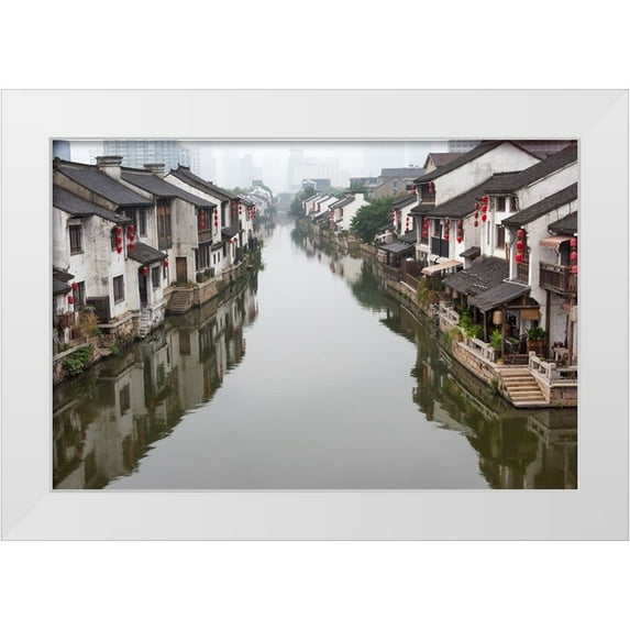 Su, Keren 14x11 White Modern Wood Framed Museum Art Print Titled - Traditional houses along the Grand Canal-Wuxi-Jiangsu Province-China