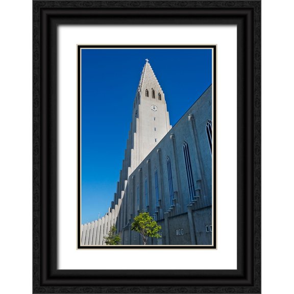 Su, Keren 17x24 Black Ornate Wood Framed with Double Matting Museum Art Print Titled - Hallgrimskirkja church-Reykjavik-Iceland