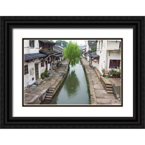 Su, Keren 18x13 Black Ornate Wood Framed with Double Matting Museum Art Print Titled - Old houses along the Grand Canal-Shaoxing-Zhejiang Province-China