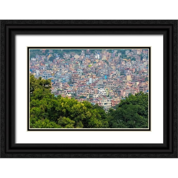 Su, Keren 24x17 Black Ornate Wood Framed with Double Matting Museum Art Print Titled - Cityscape of Kathmandu in Kathmandu Valley-Nepal