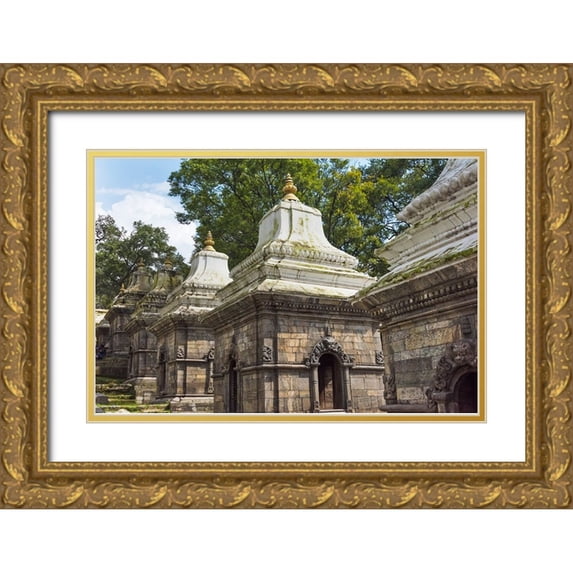 Su, Keren 24x17 Gold Ornate Wood Framed with Double Matting Museum Art Print Titled - Pagodas in Pashupatinath Temple-UNESCO World Heritage site-Kathmandu-Nepal