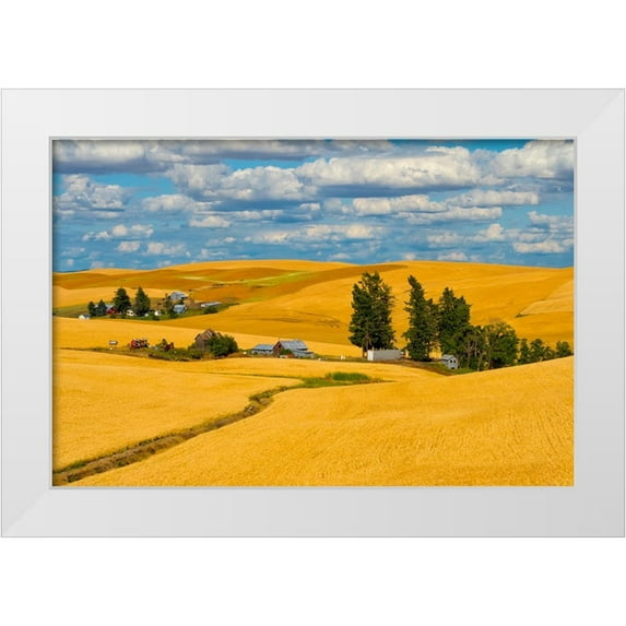 Su, Keren 24x17 White Modern Wood Framed Museum Art Print Titled - Clouds above farm house on wheat field-Palouse-eastern Washington State-USA