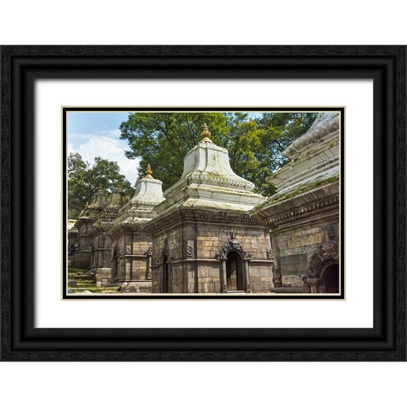 Su, Keren 32x23 Black Ornate Wood Framed with Double Matting Museum Art Print Titled - Pagodas in Pashupatinath Temple-UNESCO World Heritage site-Kathmandu-Nepal