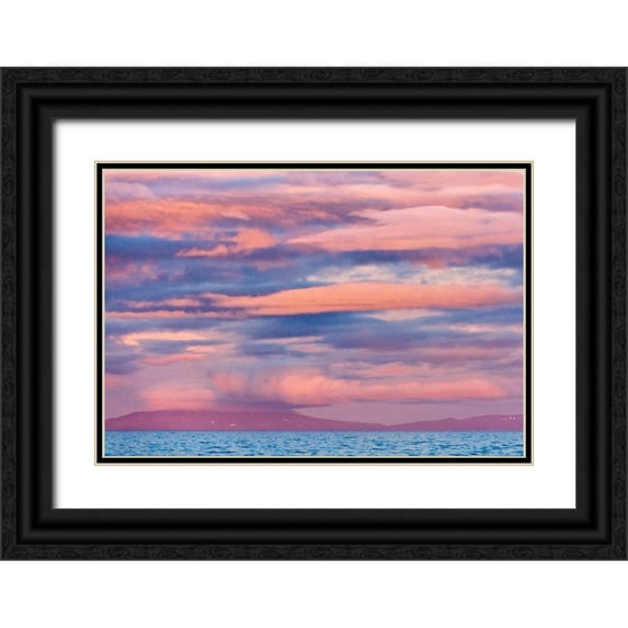 Su, Keren 32x23 Black Ornate Wood Framed with Double Matting Museum Art Print Titled - Sunset sky over the ocean-Cape Dezhnev-Bering Sea-Russian Far East