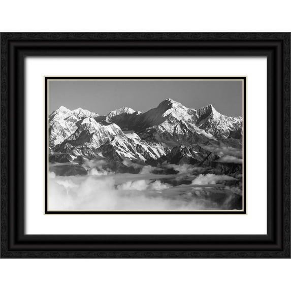 Su, Keren 32x23 Black Ornate Wood Framed with Double Matting Museum Art Print Titled - Mount Everest-8848m-in the Himalayas above the clouds-Nepal