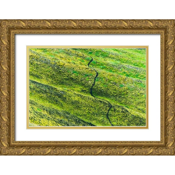 Su, Keren 32x23 Gold Ornate Wood Framed with Double Matting Museum Art Print Titled - A winding path in the mountain-Landmannalaugar-Iceland
