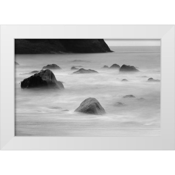 Su, Keren 32x23 White Modern Wood Framed Museum Art Print Titled - Basalt sea stacks in the ocean-Vik-Iceland