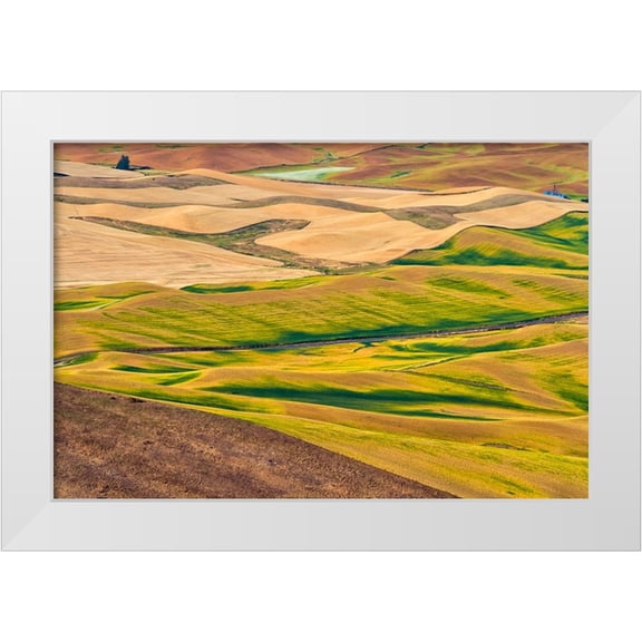 Su, Keren 32x23 White Modern Wood Framed Museum Art Print Titled - Landscape of rolling wheat field-Palouse-Washington State-USA