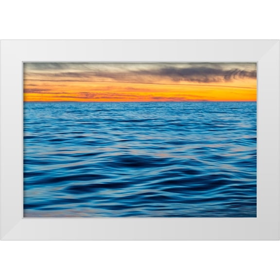 Su, Keren 32x23 White Modern Wood Framed Museum Art Print Titled - Ocean waves at sunset-Greenland