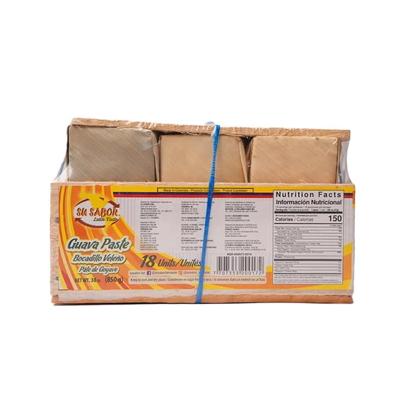 Su Sabor Bocadillo Veleo Guava Paste, Colombian Fruit Snack, 18 Units, 30 oz