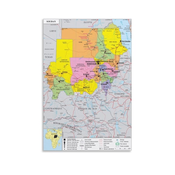 Su-dan Map Posters Posters Art Print Wall Photo Paint Poster Hanging Picture Family Bedroom Decor Gift 08x12inch(20x30cm)