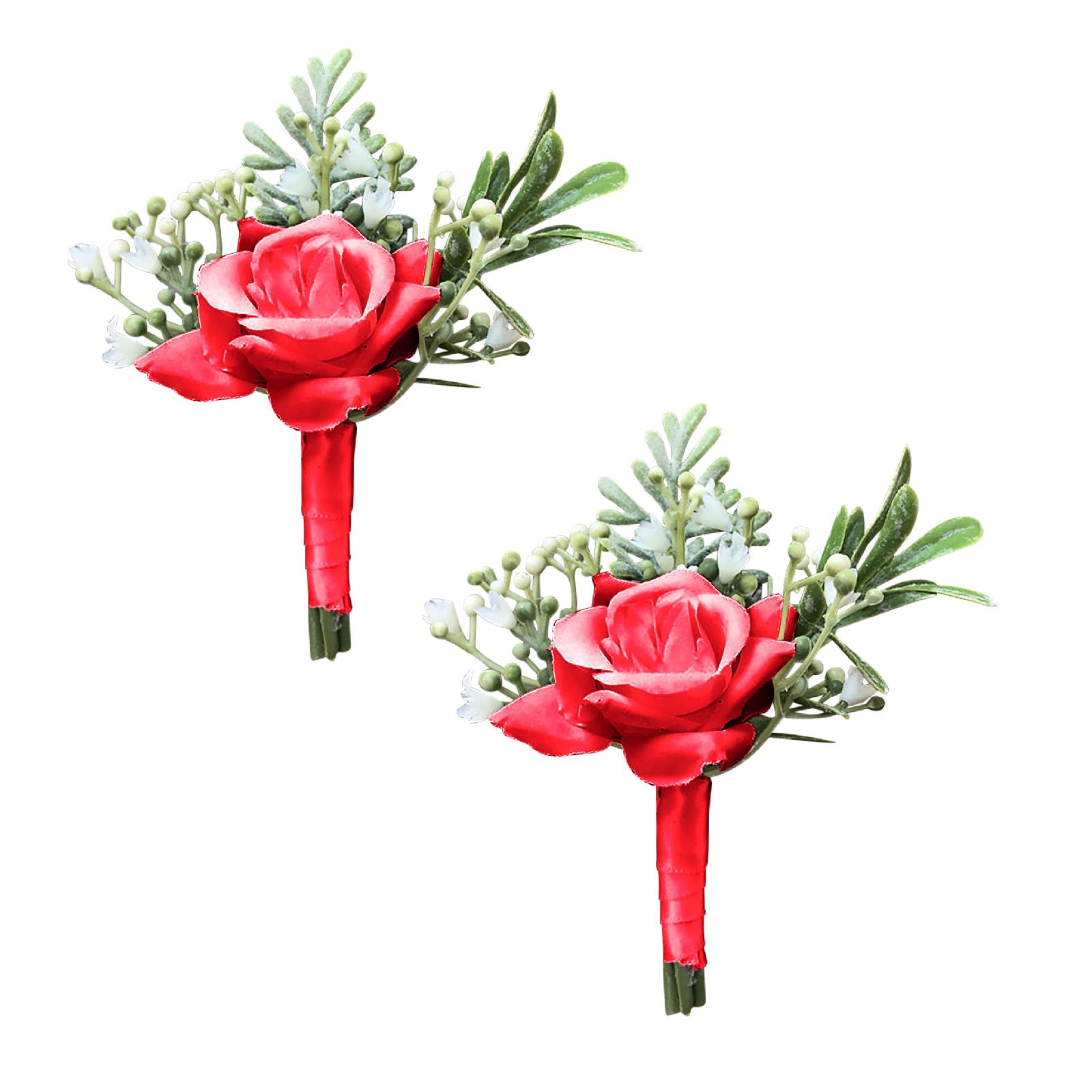 SuChun 2PC Realistic Fake Flowers Fabric Bridal And Groom Corsage Rose