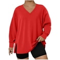 thumbnail image 1 of SuDongPo Plus Size Sweatshirts for Women Oversized V Neck Long Sleeve Pullover Tops Fall Fashion Lightweight Side Slit Sweatshirt, 1 of 4