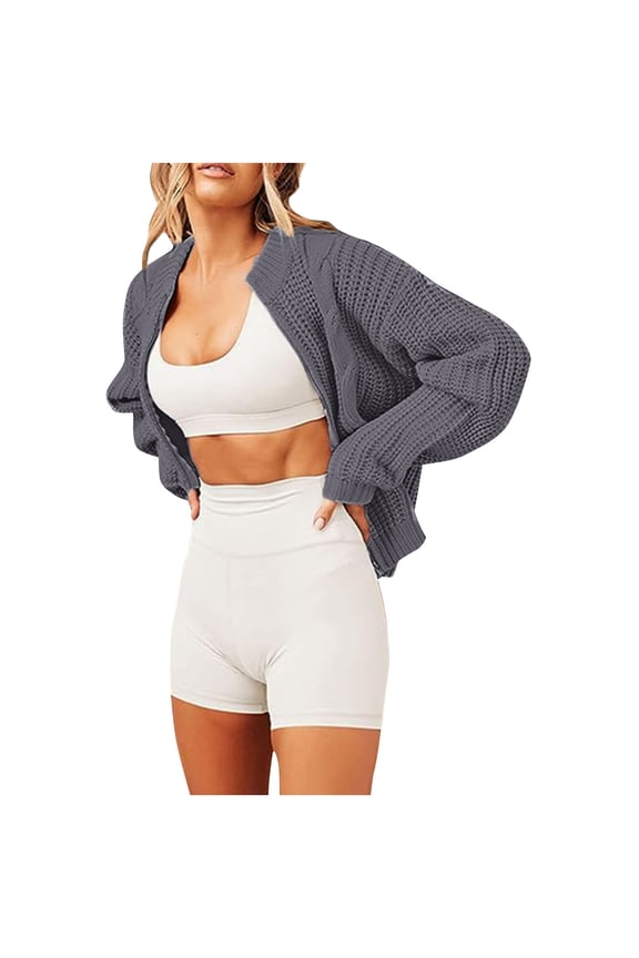 Warm Cardigan for Women Solid Color Long Sleeve Round Neck Knitted Trendy Dough Twists Sweater Coat Loose Casual Outerwear Ladies Jackets Fall Winter