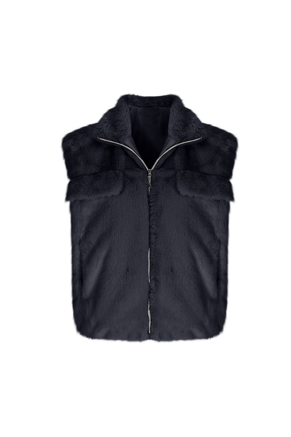 Warm Faux Fur Vest for Women Solid Color Sleeveless Lapel Collar Fluffy Shaggy Jacket Fuzzy Coat Loose Casual Outerwear Ladies Jackets Fall Winter