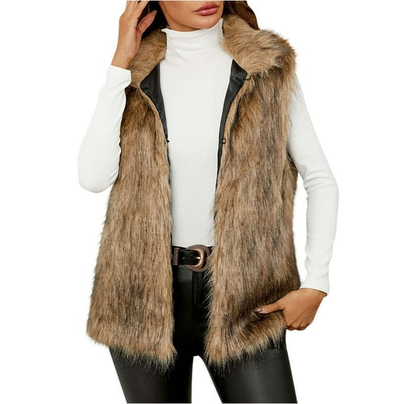SuDongPo Warm Faux Fur Vest for Women Solid Color Sleeveless Round Neck Fluffy Shaggy Jacket Fuzzy Coat Loose Casual Outerwear Fall Winter Jackets