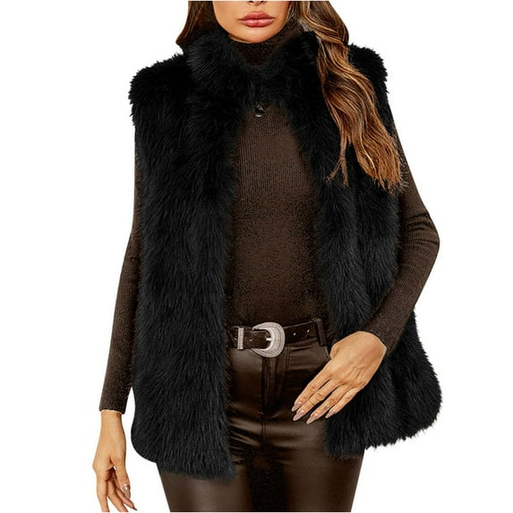 SuDongPo Warm Faux Fur Vest for Women Solid Color Sleeveless Round Neck Fluffy Shaggy Jacket Fuzzy Coat Loose Casual Outerwear Fall Winter Jackets