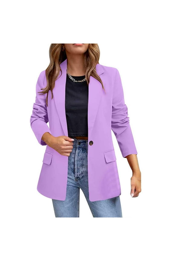 Women's Blazer Solid Color Long Sleeve Single Button Blazer Jacket Office Work Wear Outerwear Loose Casual Coat Solid Color Fall Winter Fashion Outerwear
