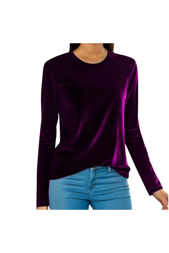 Women's Tops Vintage Velvet Turtleneck Long Sleeve Velour Pullover Blouses Casual Loose Fit Tunic Trendy Shirt