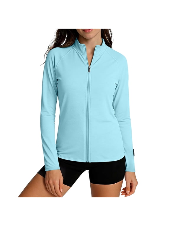 Women's UPF 50+ Athletic Jacket Lightweight Zip Up Long Sleeve UV Sun Protection Shirts Outdoor Hiking Pockets Tops