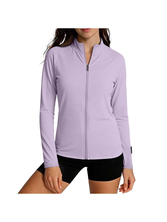 Women's UPF 50+ Athletic Jacket Lightweight Zip Up Long Sleeve UV Sun Protection Shirts Outdoor Hiking Pockets Tops
