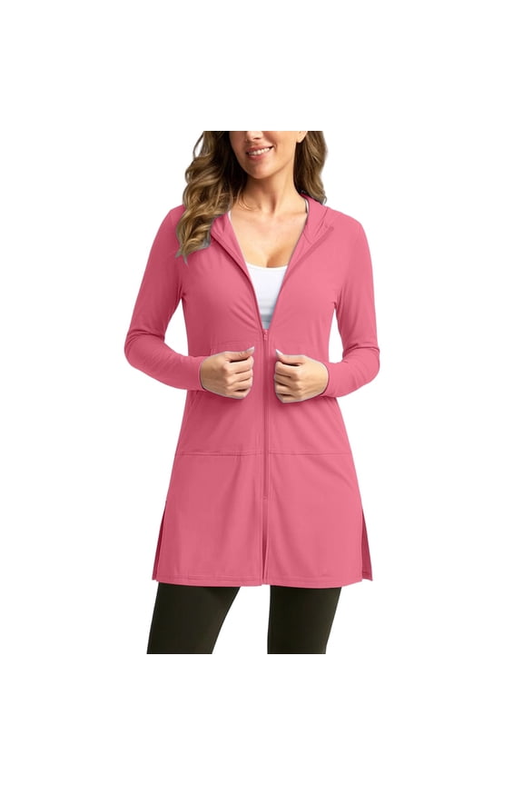Women's UPF 50+ Swim Cover Up Sun Protection Hoodie Lightweight Long UV Jacket Full Zip Long Sleeve Beach Cover Ups for Women