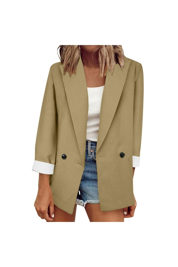 Women's Warm Blazers Solid Color Loose Casual Outerwear Ladies Jackets Fall Winter Long Sleeve Lapel Collar Business Work Trendy Button Jackets Coat
