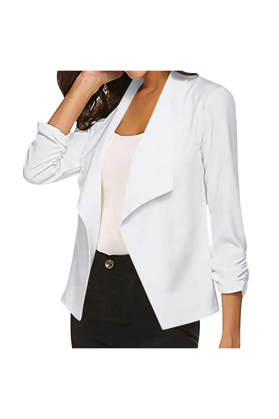 Women's Warm Blazers Solid Color Loose Casual Outerwear Ladies Jackets Fall Winter Long Sleeve Lapel Collar Business Work Trendy Buttonless Jackets Coat
