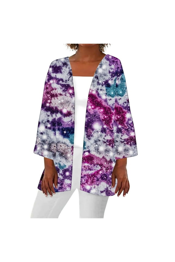 Women's Warm Cardigan Retro Print Loose Casual Outerwear Ladies Jackets Fall Winter 3/4 Sleeve Cover Ups Trendy Blouse Tops Coat Jackets Lightweight