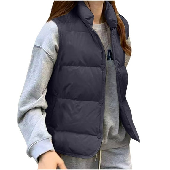 SuDongPo Women's Warm Coat Solid Color Loose Casual Outerwear Ladies Jackets Fall Winter Sleeveless Standing Collar Zip Up Waterproof Padded Quilted Coat