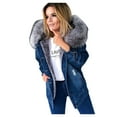 thumbnail image 1 of SuDongPo Women's Warm Denim Jean Jacket Solid Color Long Sleeve Lapel Collar Plush Button Fleece Panel Coat Plus Size Loose Casual Outerwear Fall Winter Fashion 2024 Ladies Soft Jackets, 1 of 9