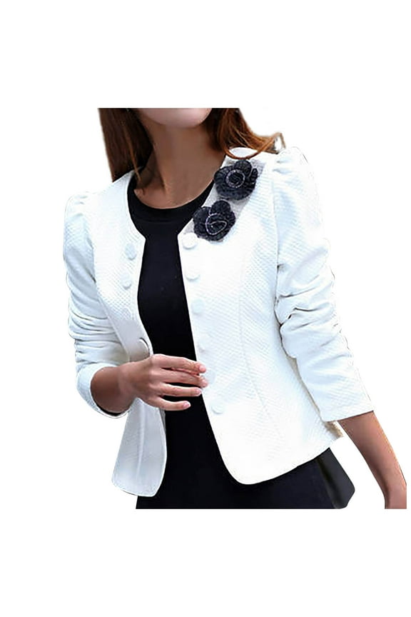 Women's Warm Jackets Solid Color Long Sleeve Round Neck Slim Fitting Double Breasted Suit With Roses Loose Casual Outerwear Fall Winter Ladies Jackets