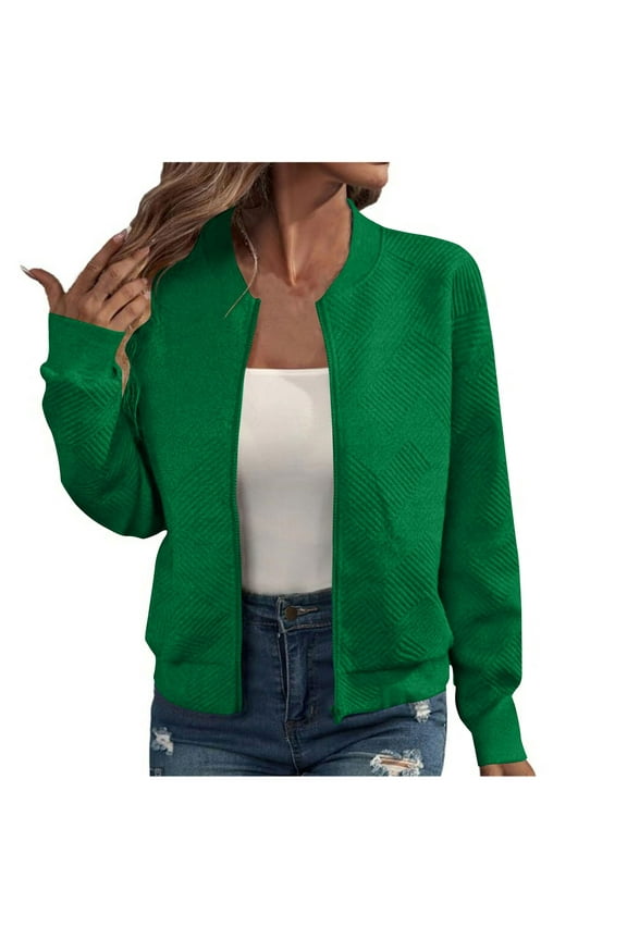 Women's Warm Jackets Solid Color Loose Casual Outerwear Ladies Jackets Fall Winter Long Sleeve Hooded Neck Trendy Hoodless Zipper Short Baseball Jackets