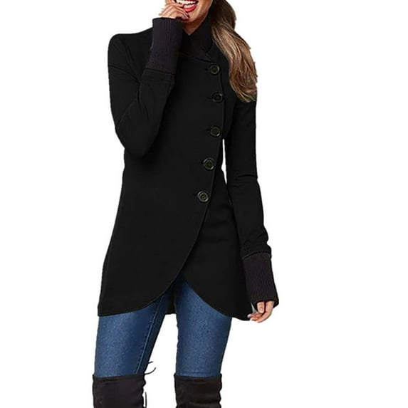 SuDongPo Women's Winter Coat Long Sleeve Asymmetrical Button Down Warm Jacket Outerwear Casual Coat Solid Color Fall Fashion Outerwear