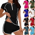 thumbnail image 1 of SuDongPo Womens 2 Piece Rash Guard Short Sleeve Swimsuit Half Zip Swim Shirts Built in Bra with Boyshorts Bottom Surfing Bathing Suits, 1 of 6